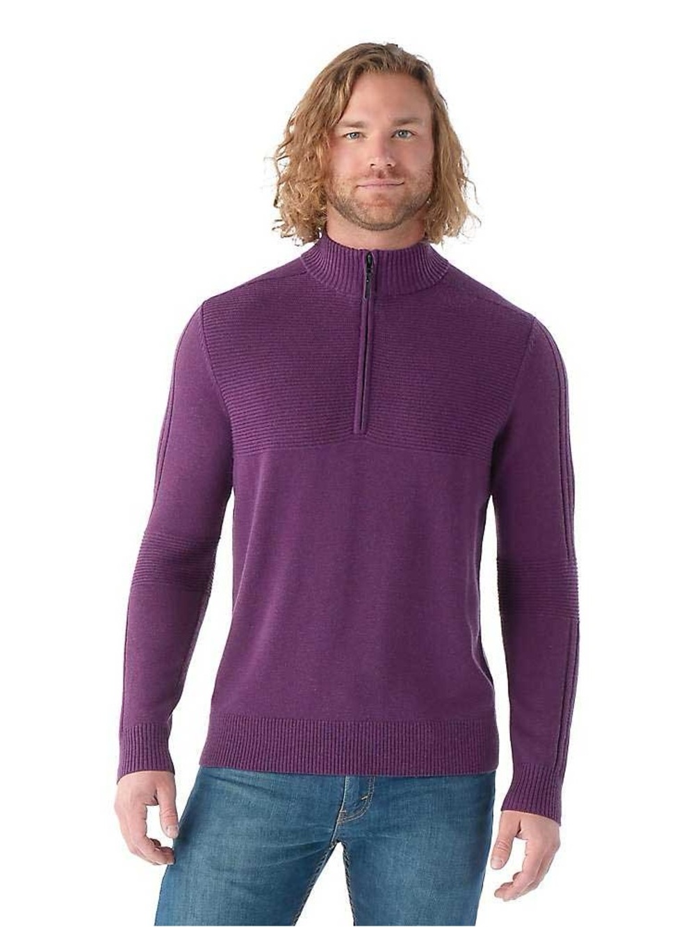 SMARTWOOL MENS TEXTURE HALF ZIP merino wool blend SWEATER purple size large